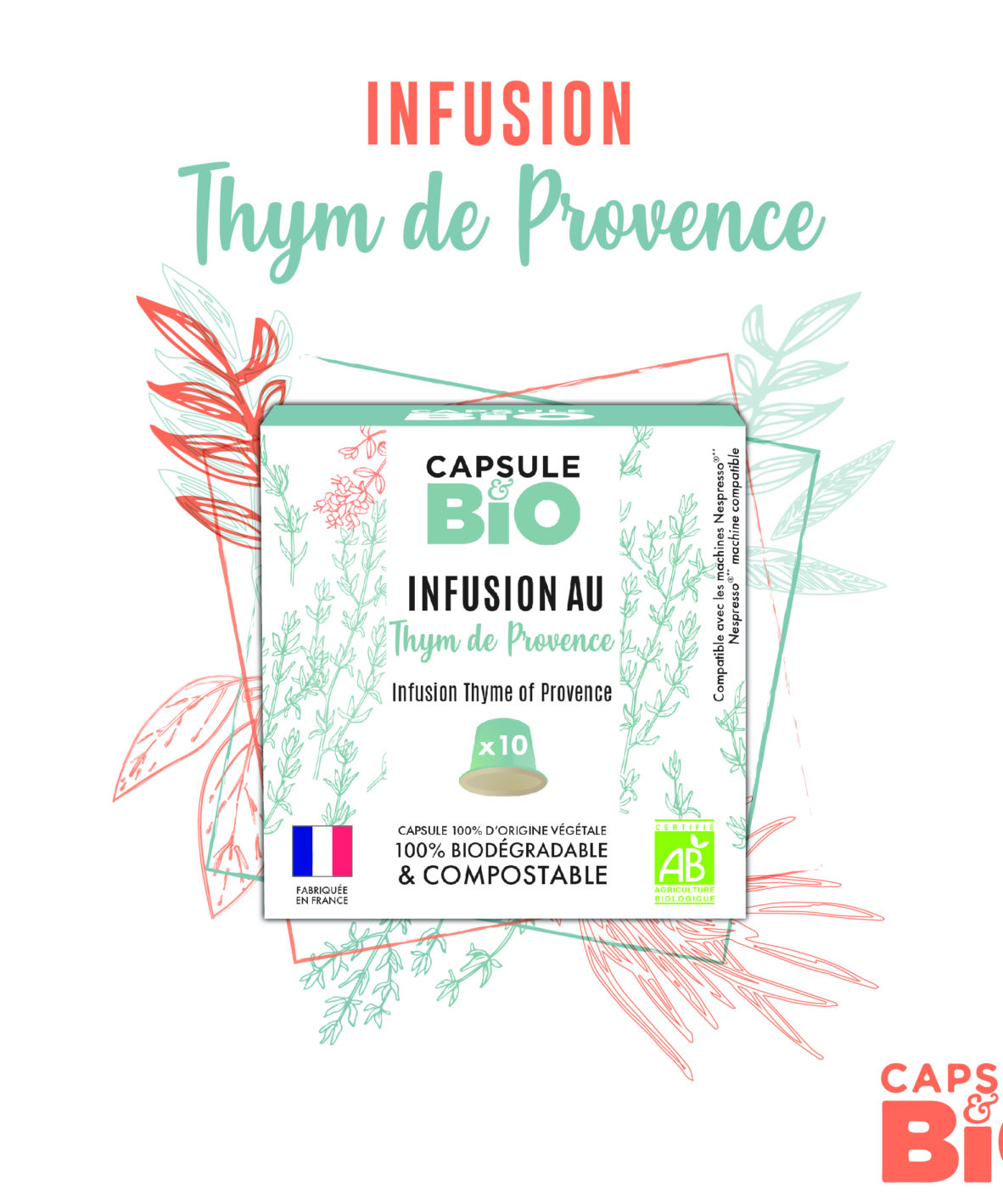 boîte capsules infusion thym provence bio biodégradable compatible nespresso